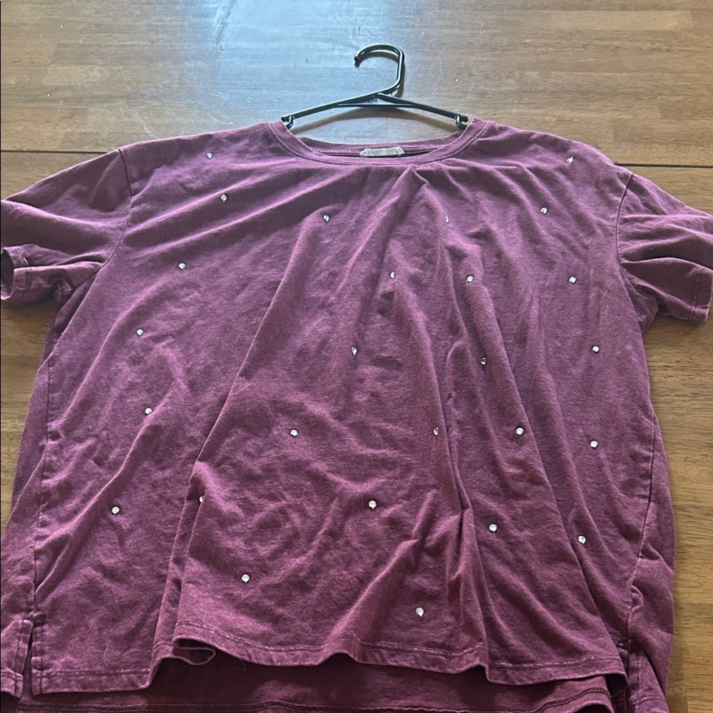 Maurices Embellished Short Sleeve Tee - Deep Burgundy
